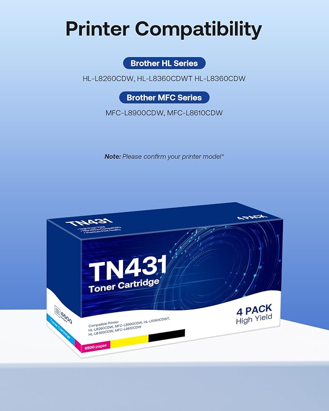 TN431 Compatible Replacement for Brother TN-431 TN433 TN-433 TN436 TN-436 Toner Cartridges for Brother HL-L8260CDW HL-L8360CDW MFC-L8610CDW MFC-L8900CDW MFC-L8690CDW Printer 4 Pack