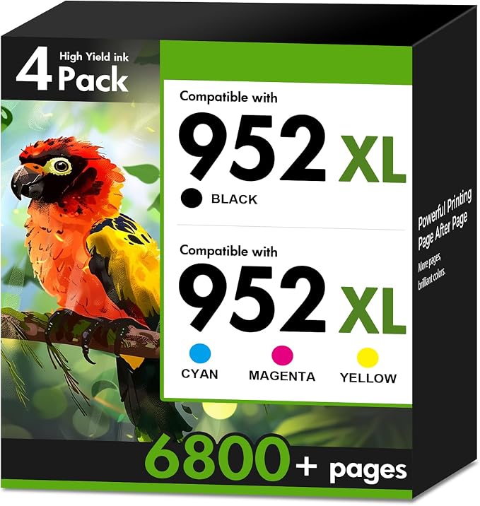952XL 952 8710 Ink Cartridges Combo Pack for HP Printers 952 XL for HP OfficeJet Pro 8710 7740 8720 8715 8715 8725 8730 8702 8732M 8736 8743 Printer 4 Pack (Black Cyan Magenta Yellow)