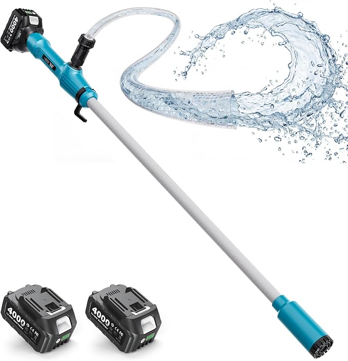 SEESII Cordless Stick Water Pump 2.2" Head, Battery Powered Diesel Transfer Pump 1-Hour Runtime, 720GPH & 16FT Lift Portable Submersible Utility Pump for Pool Garden Pond Boat Basement RV Rain Barrels