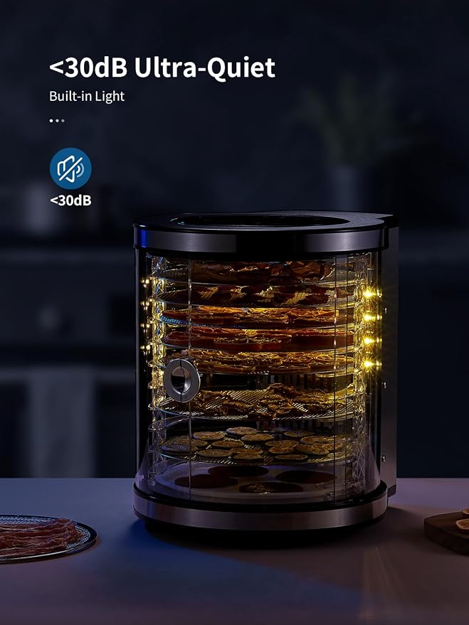 Reemix10-Tray Stainless Steel Food Dehydrator, 360° Rotating Cylinder Design for Even Drying, Large Capacity Transparent Food Dryer for Fruit, Meat, Vegetables, Pet Treats, Home Use