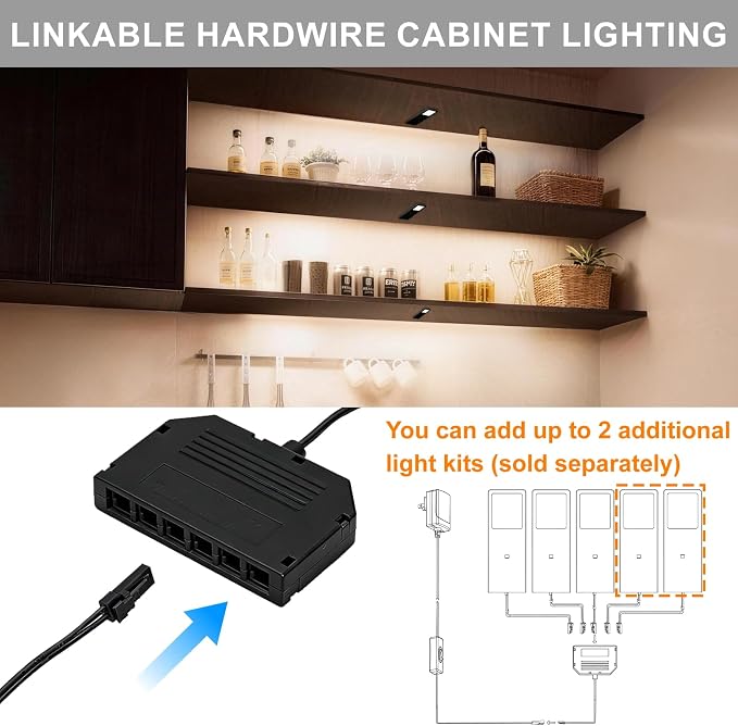 Under Cabinet Lights, 15W Plug in Linkable LED Dimmable Hardwire Under Cabinet Lighting for Counter Closet Bookshelf Shelf, 0.28 inch Ultra Thin, 3000K/4000K/5000K, 3-in-1, Black, ETL