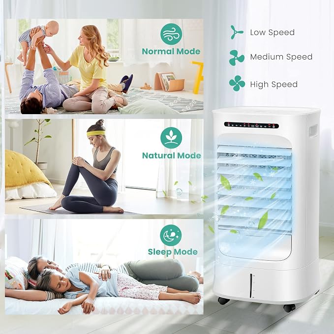DORTALA Evaporative Air Cooler, Portable Cooling Fan with Remote, 15H Timer, 63° Oscillation, 3 Modes, 3 Speeds, 2.6 Gal Water Tank, Personal Swamp Cooler for Bedroom Home Office Dorm
