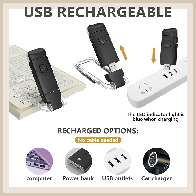 Retisee 12 Pack USB Rechargeable Book Light for Reading in Bed Foldable Clip on LED Booklight 3 Amber Colors &2 Brightness Dimmable Long Lasting Portable Bookmark Lamp for Book Lovers