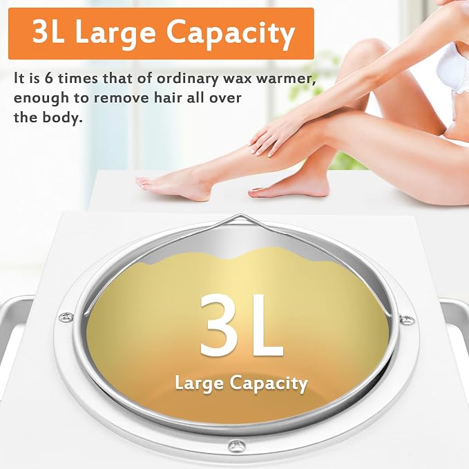 Large Single Waxing Warmer Professional 3L Electric Wax Heater Machine Hold 5.5 Lbs for Hair Removal, Large Wax Pot Paraffin Facial Skin Body SPA Salon Equipment with 100 Sticks