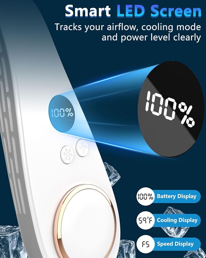 Neck Fan with Cooling Plate,Portable Neck Fans that Blow Cold Air Rechargeable Battery Powered Air Conditioner,Bladeless Wraps Body Ac, Wear Around the Neck Coolers for Extremely Hot Weather White
