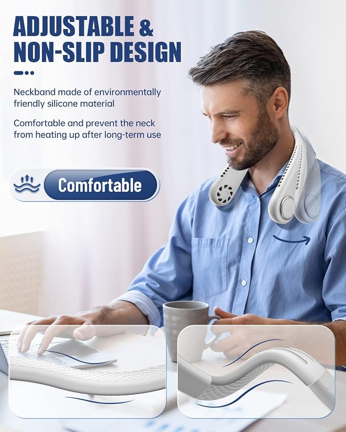 RIYA Bladeless Neck Fan - 5200mAh Battery Operated Fan Rechargeable - Personal Portable Fan - 360° Cooling USB Wearable Fan - Low Noise, Up to 20Hrs Use Time Hanging Around Neck Fans (White)