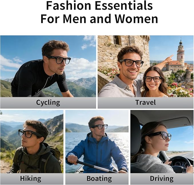 AI Smart Glasses with Camera Stabilization - 8MP POV Video Recording, Real-Time AI Translation, Smart Assistant, Dual-Mic Noise Canceling for Travel & Meetings - Anti-Blue Light, Beige Frame
