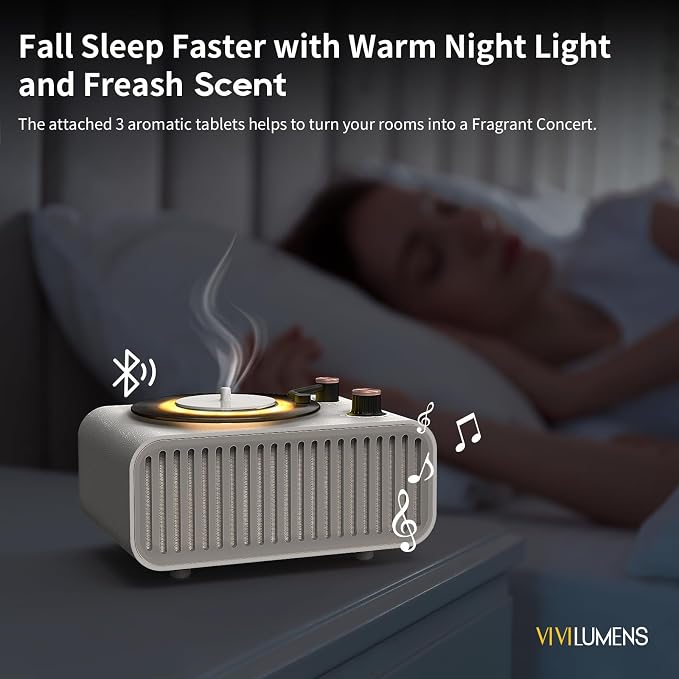 Vivilumens Speakers Bluetooth Wireless, 3 in 1 Portable Cute Speakers Vintage Style with Aromatic, Small LED Night Light for Home Office Decor, Ideal Gifts for Birthday, Anniversary