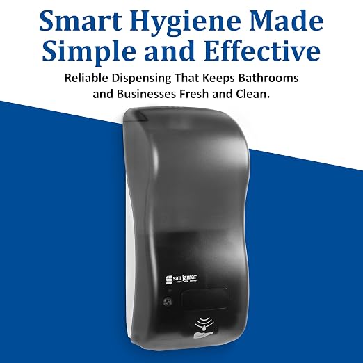 San Jamar Classic Rely Hybrid Electronic Liquid and Lotion Soap Dispenser Hand Sanitizer Dispenser for Bathroom, Kitchen, Restrooms, and Restaurants, Plastic, 900 Ml, Black Pearl