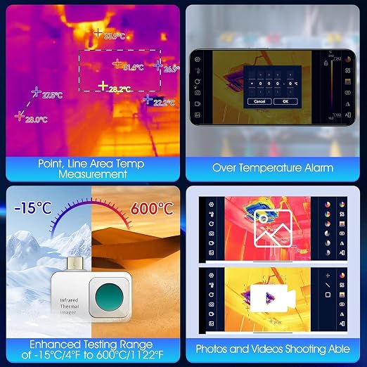 Mini Thermal Camera for Android, 256 x 192 IR Resolution Thermal Imager 25Hz Rate -15℃ to 600℃ Temp Range Optimized Temperature Accuracy, Works for Smartphones and Tablets (not for iOS)
