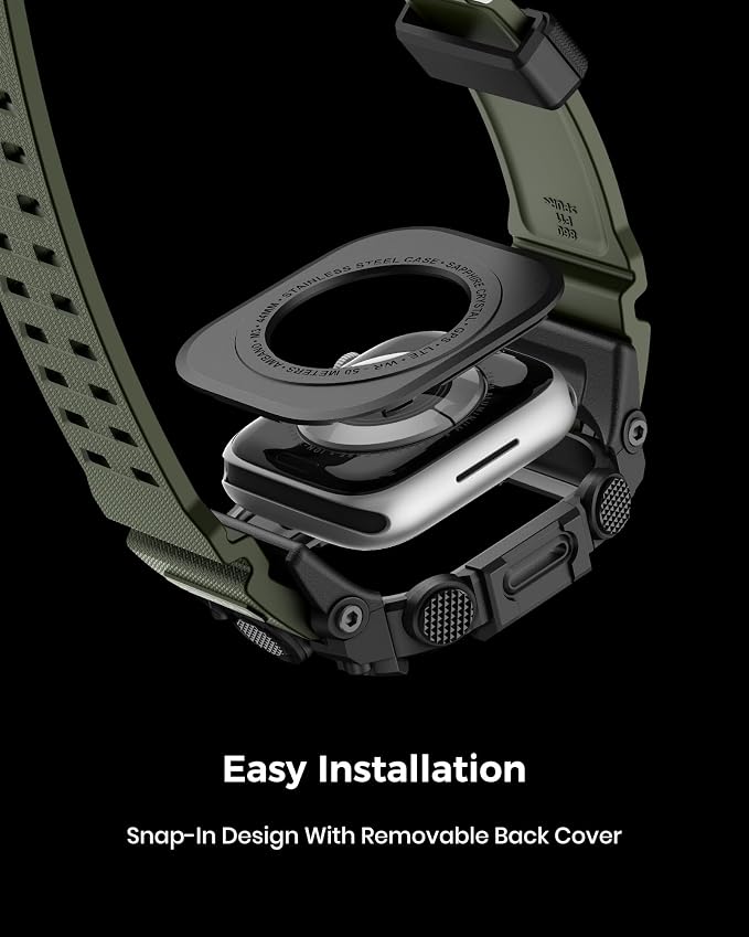 amBand Rugged Case with Band for Apple Watch 44mm, Compatible with iWatch Series SE 3/SE 2nd Generation/SE/6/5/4, Military Grade Shockproof Bumper Cover, Tactical Band for Men, Army Green