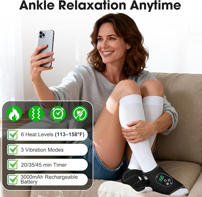 2 Pack Cordless Ankle Massager with Heat, Foot Massager for Pain Relief, FSA Feet Massager, Ankle Heating Pad, Foot Heating Pad, Foot Ankle Massage, Foot Ankle Heating Pad, HSA Eligible, Black
