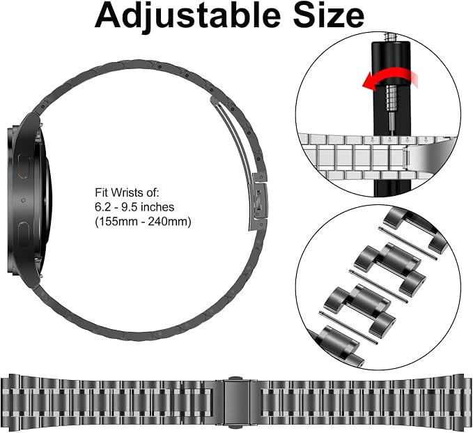 SUPLINK Bands Compatible with Samsung Galaxy Watch 6 5 4 7 44mm 40mm/Galaxy Watch 6 4 Classic Band 43mm 47mm 46mm 42mm/Active 2 40mm 44mm/3 41mm,20mm Stainless Steel Metal Replacement Men, Grey