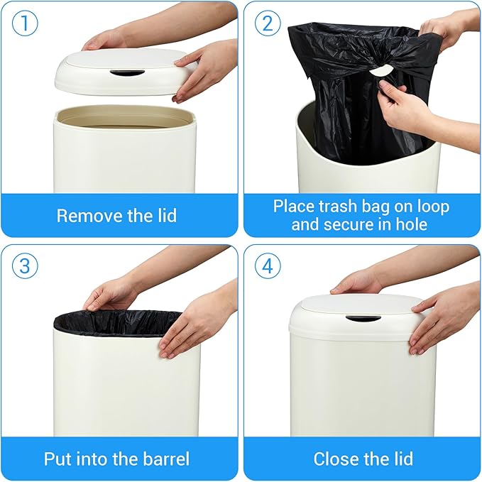 GarveeHome 8 gal Motion Sensor Trash Can with Lid, Automatic Kitchen Garbage Can Touchless, 30 L Smart Stainless Steel Waste Bin for Home Office Kitchen Bathroom, Beige
