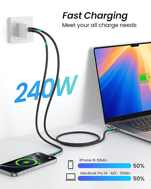 Silkland 80Gbps USB 4 for Short Thunderbolt 5 Cable 1.6FT, 120Gbps Bandwidth for 16K/Dual 8K, 240W Charing, Braided USB C Data Cable Compatible Thunderbolt 4, SSD,MacBook M4 Pro/Max,iPhone 17/16, Dock