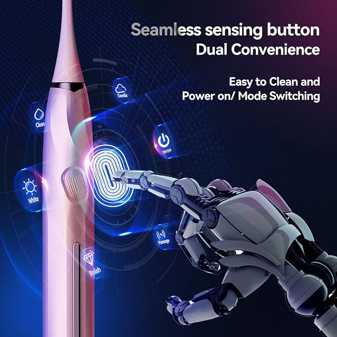 SEAGO Electric Toothbrush with 8 Soft Bristle Heads for Adults，Pressure Sensor, 5 Modes with 2 Minutes Build in Smart Timer,Rechargeable Travel Toothbrush with Brush Hold and Travel Case(2752Pink)