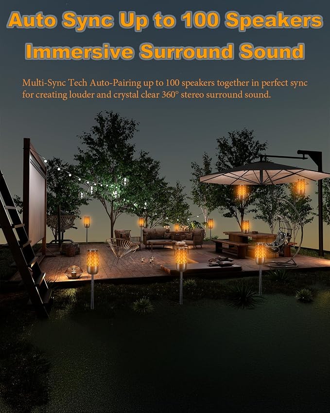 Upgraded Outdoor Bluetooth Speakers Waterproof, 10 Watt Surround HD Sound Multi-Sync Auto-Pairing up to 100 Speakers, Cool Gadgets Gifts for Men, Outdoor Speaker with Light for Patio Party (2 Pack)