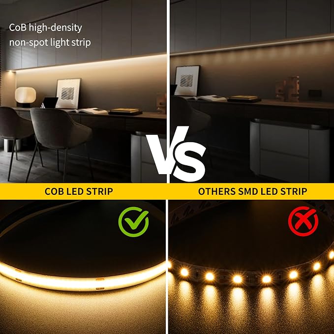Pandery COB LED Strip Lights Warm White,24V Dimmable led Light Strip KIT with Remote and app Control,2700K 25FT/7.5m 8mm Wide Ra>90 Cuttable Flexible Strip Lights for Bedroom,Wardrobe,Cabinet