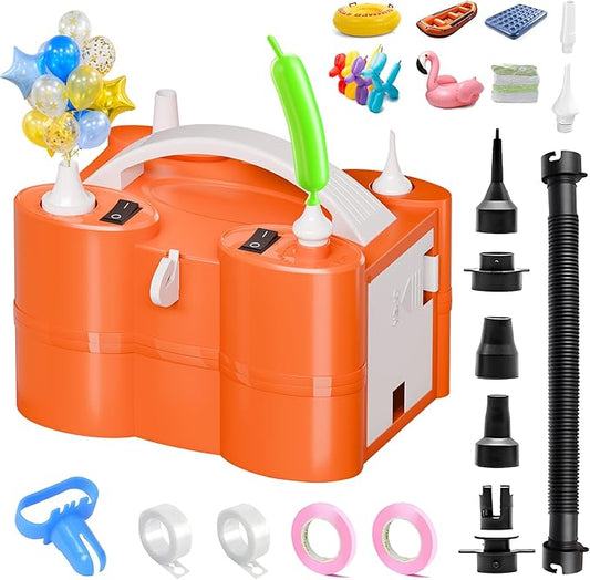FLSEPAMB Electric Balloon Pump, 3-in-1 Portable Electric Air Balloon Blower Machine Balloon Pump 2 Motor Dual Nozzle Balloon Inflator for Latex 260Q Long Foil Balloons Swimming Rings Air Beds