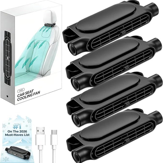 4PCS Car Seat Fan, Portable Car Fans for Backseat for Kids, USB Rechargeable Backseat Neck Cooling Air Conditioner Cooler Vent Clip on Fan with 3 Adjustable Wind Speeds Device for All Cars-Black