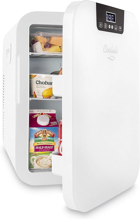 Cooluli 20 Liter Mini Fridge with Temperature Control - White Thermoelectric Cooler and Warmer for Bedroom, Office, Car, Dorm