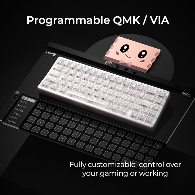 HITIME x XVX M67 JadeStone 60% Wireless Mechanical Gaming Keyboard, VIA Programmable, BT5.0/2.4G/USB-C Creamy Keyboard with Gasket, Hot Swap, RGB Backlits, NKRO for Win/Mac (White, Forged Carbon)