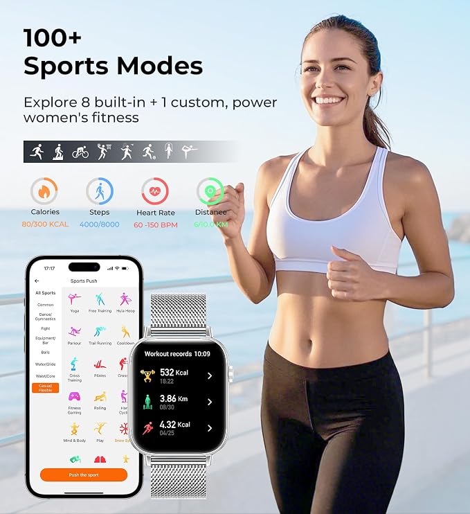 Iaret Smart Watch for Women, 1.83" HD Fitness Tracker with 4 Bands, Answer/Make Calls, Heart Rate/Sleep/SpO2/Step Tracking, 100+ Sport Modes, Android/iPhone Compatible Gift (Silver)