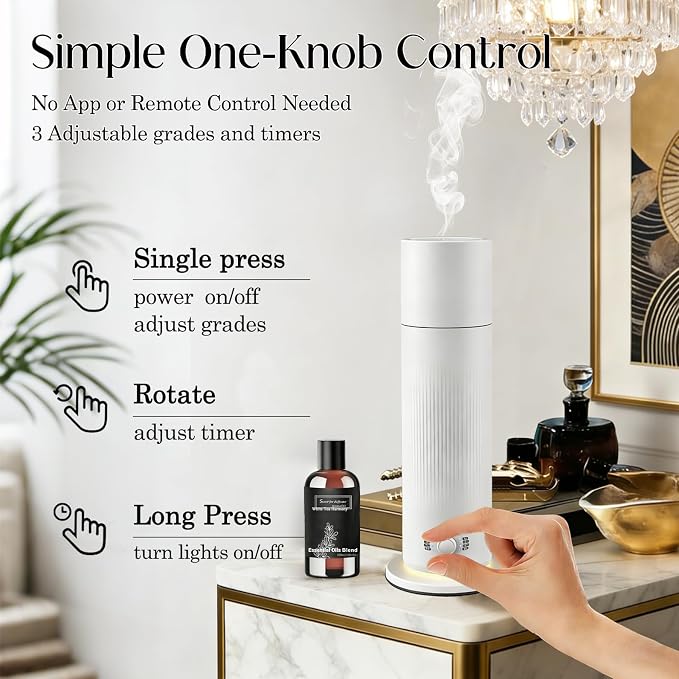 Waterless Essential Oil Diffuser, Scent Air Machine for Home with Hotel Scent Oil, Covers Up to 1000 Sq.Ft, Adjustable Mist & Timer, Hotel and Commercial Use