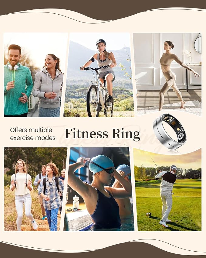 Fvtga Smart Ring for Women Men, Health Tracker with Digital Charging Case, 24/7 Heart Rate SpO2 Sleep Stress Monitoring, IP68 Waterproof Fitness Ring, No Subscription Fee, iOS Android(Silver, 11)