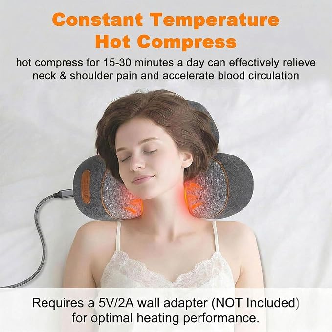 3-in-1 Neck Massager Pillow with Heat, Soothing Vibration & Cervical Traction for Pain Relief, Corded Electric Posture Support & Shoulder Relaxer for Home Office, Gifts for Men/Women (Dark Gray)