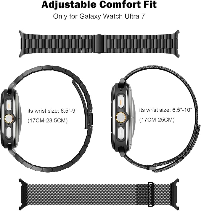 SUPLINK 2 Pack Band Compatible with Samsung Galaxy Watch Ultra Bands 47mm(2024), Adjustable Premium Stainless Steel Strap for Galaxy Watch 7 Ultra Bands Men Women, Black
