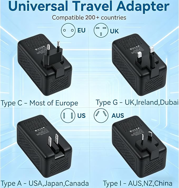 2000W 220V to 110V Voltage Converter US to Europe for Hair Dryer, Converter European Travel Converter Fast Charging, Power Converter Adapter Combo for 200+ Countries (Black)
