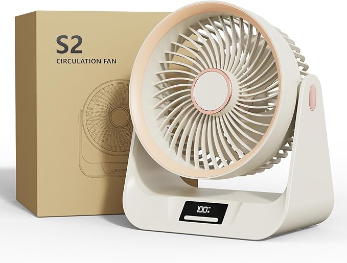 S2S Small Desk Fan with Digital Display & 8H Timer, 5-Speed Portable Fan, 6.5 Inch USB Fan Battery Powered, Quiet Office Desk Fan for Bedroom Home Outdoors