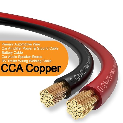 40FT 0 Gauge Wire,1/0 Battery Cable Copper Clad Aluminum,20pcs Lugs Terminal Connectors with 3:1Heat Shrink Tube (40FT Wire+Cutter)