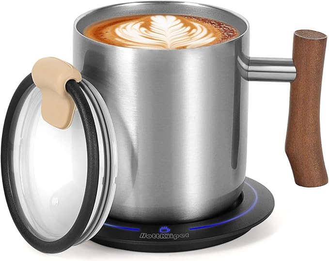 Gifts for Women Men, Heated Coffee Mug Up to 149°F, Ideal Gifts for Christmas, Birthday, Mother's Day, Father's Day or Any Occasion (14oz Silver)
