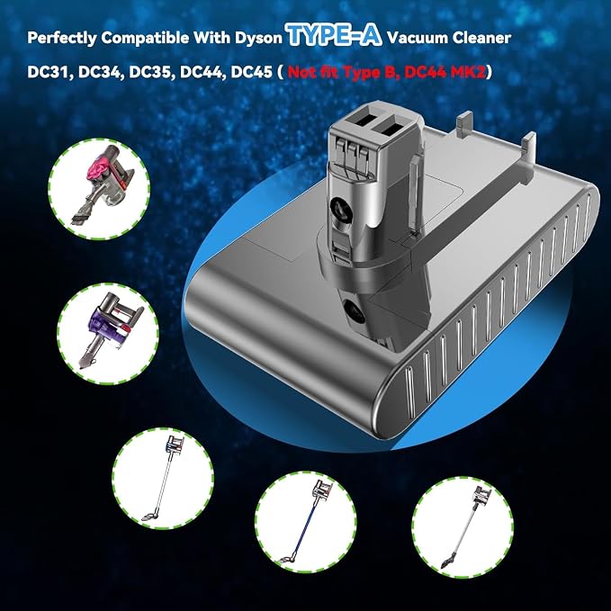Upgraded 8000mAh 22.2V Battery Replacement for Dyson DC31 Battery Compatible with Dyson Type A DC34 DC35 DC44 DC45 Animal 917083-01 Handheld Cordless Vacuum (NOT Fit for Type B DC31 DC34 DC35 DC44)