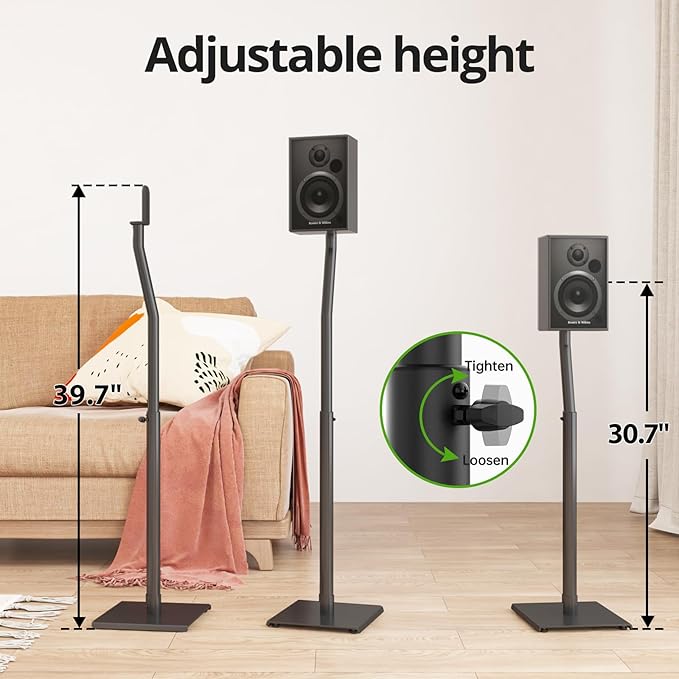 USX MOUNT Universal Speaker Stands, Height Adjustable Extend 30.0" to 39.1" for Satellite Speakers & Small Bookshelf Speakers up to 11 lbs Per Stand, 1 Pair Floor Stands for Sony Bose Polk JBL Yamaha