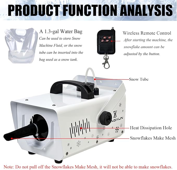 LANGXUN 800W Snow Machine with Manual & Wireless Remote Control, Fake Snow Maker Machine for Indoor & Outdoor, Adjustable Snowflake Amount for Christmas, Wedding Kids Party Stage Events