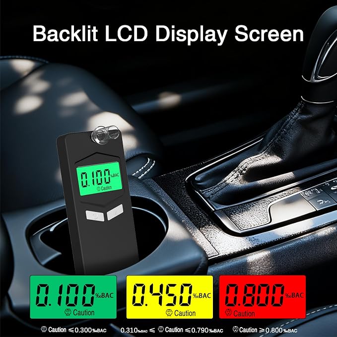 Personal Breathalyzers for Alcohol, Pocket Breathalyzer with Reord Checking Mode, Digital Home Breathalyzer for Alcohol with Audible and Color Alarm, Black