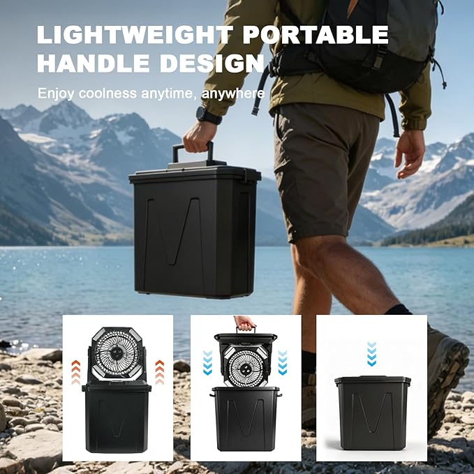 20000mAh Portable Misting Fan with 10L Large Water Bucket, 3-Speed Outdoor Floor Fan with Mist, USB Rechargeable Battery Powered Misting System for Patios, Camping, Beach, Golf and Picnic