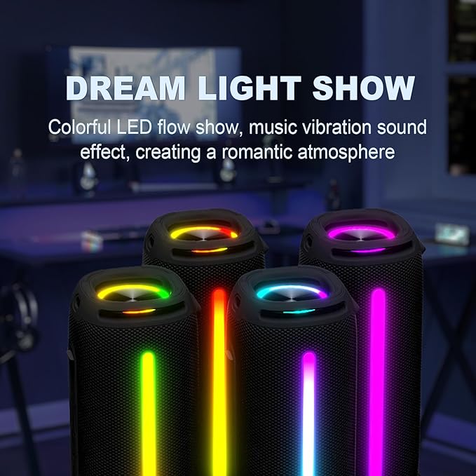 Portable Bluetooth Speaker, Outdoor Waterproof Wireless Speaker with Colorful Flashing Lights, 20W Super Bass, TWS Pairing Suitable for Outdoor, Party, Home, Beach, Travel (Camouflage)