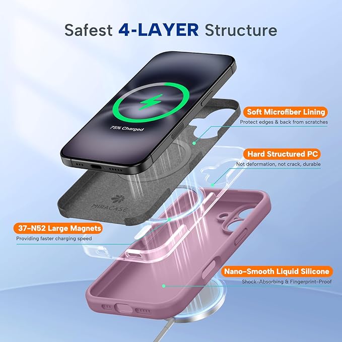 Miracase Magnetic for iPhone 16 Plus Case, [Soft Anti-Scratch Microfiber Lining], Magnetic for MagSafe, Liquid Silicone Shockproof Drop Protection Phone Case for 16 Plus,Blackcurrant