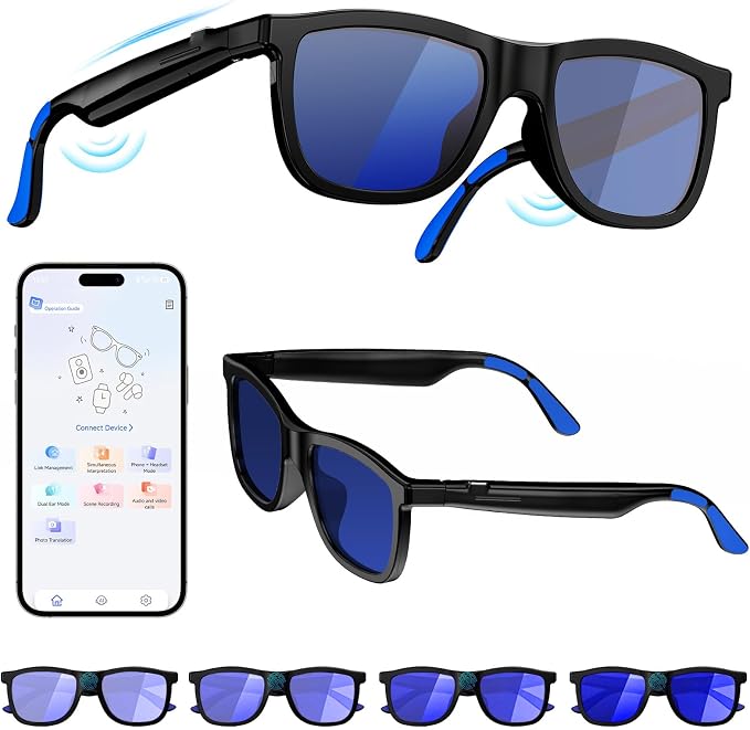 2026 Smart Audio Glasses with Electrochromic Lenses, Adjustable Tint Sunglasses for Driving,Travel,Daily Use,Open Ear Bluetooth 5.4, AI Translation, Premium Tech Gadget Gift for Men Women