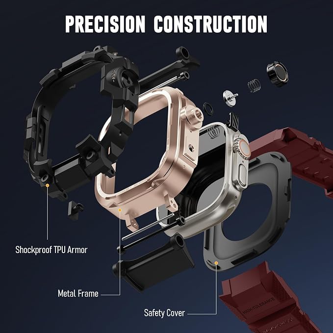 BXUXOHS Rugged Case and Band for Apple Watch 46mm Men, Compatible with Apple Watch Series 11/10, Military Grade Shockproof Bumper Cover, Tactical Band Case for iWatch 11/10 Man, Wine Red