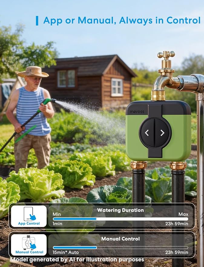 meross WiFi Water Timer for Garden Hose, 2 Zone WiFi Hose Timer with Brass Inlet and Outlet, WiFi Sprinkler Controller, Rain Delay, Smart Water Valve for Garden, Lawn & Yard, Remote & Voice Control