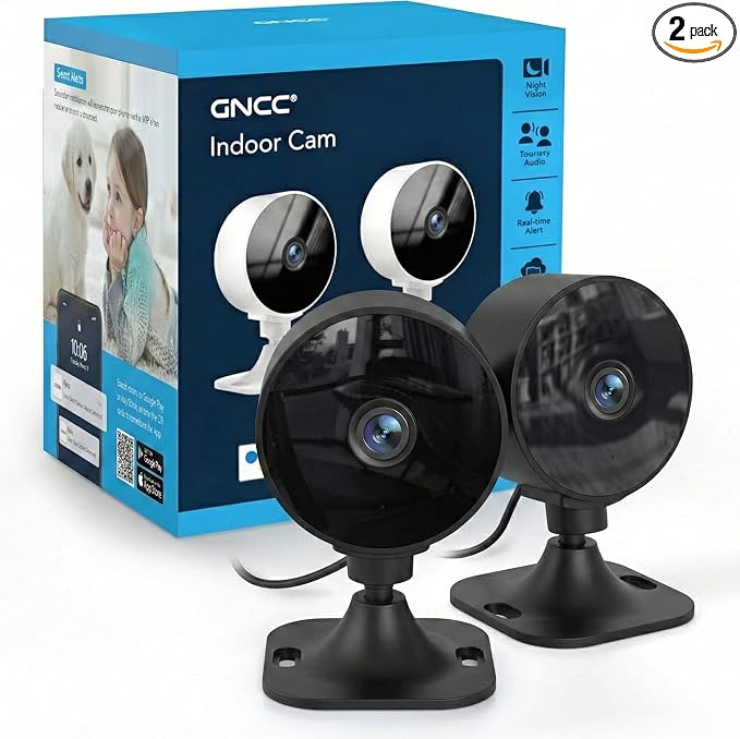 GNCC 2.4GHz Indoor Security Camera, 1080P Home Camera for Pet Monitoring, Motion Detection, Two-Way Audio, IR Night Vision, Easy Install, Cloud Storage Subscription Required, No 5GHz Support (GC3B-2P)