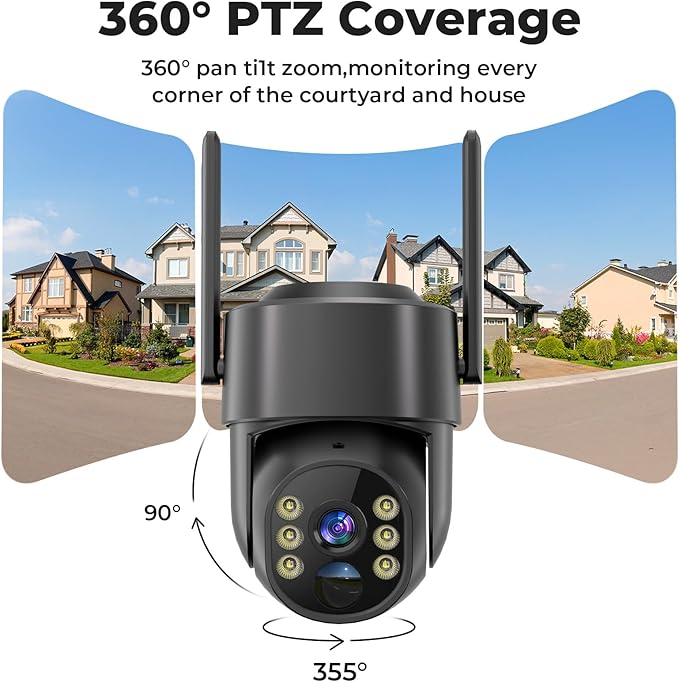 2K Security Cameras Wireless Outdoor, 5G & 2.4 WiFi Cameras for Home Security Solar/Battery Powered with Solar Panel, 360° PTZ Human Detection, Color Night Vision, Works with Alexa(2 Pack)