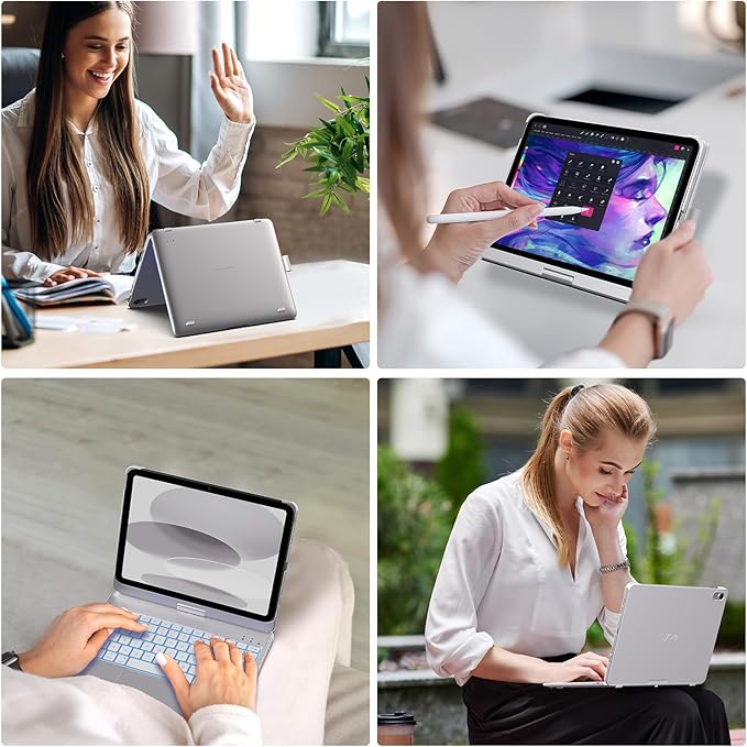 typecase Touch iPad 11th 10th Generation Case with Keyboard (11" 2025, A16 & 10.9" 2022) – 360° Rotatable, 11-Color Backlit, Multi-Touch Trackpad, Pencil Holder, Thin & Light – Silver