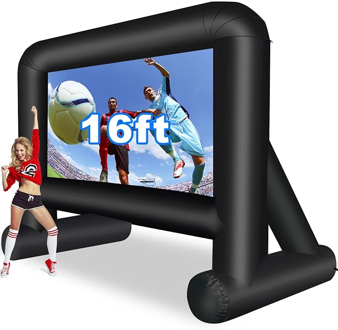 GZKYYLEGS 16 Feet Inflatable Movie Screen Outdoor, Projection Screen with Air Blower, Tie-Downs and Storage Bag - Easy Set up, Blow Up Screen for Backyard Movie Night, Theme Party