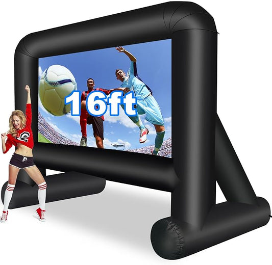 GZKYYLEGS 16 Feet Inflatable Movie Screen Outdoor, Projection Screen with Air Blower, Tie-Downs and Storage Bag - Easy Set up, Blow Up Screen for Backyard Movie Night, Theme Party